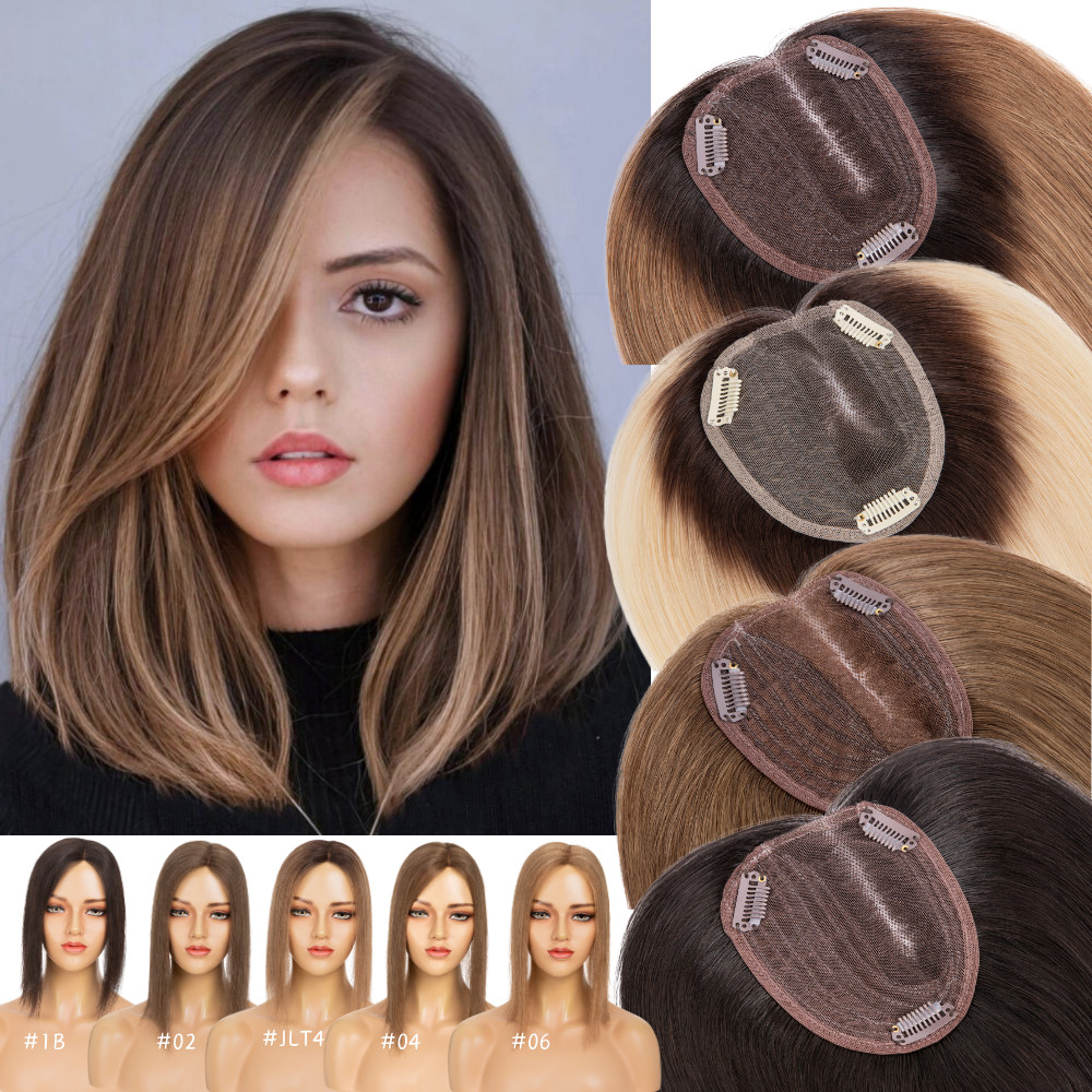 Clip In Hairpiece 100% Remy Real Human Hair Topper Side Part Hair Piece Ombre US