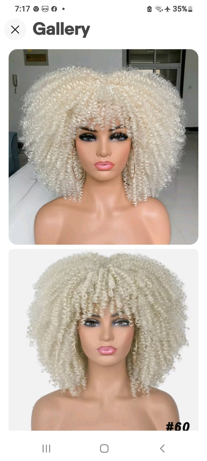 Annivia Platinum Queen’s Choice Short Curly Kinky Afro Wig Bangs Women Drag New!