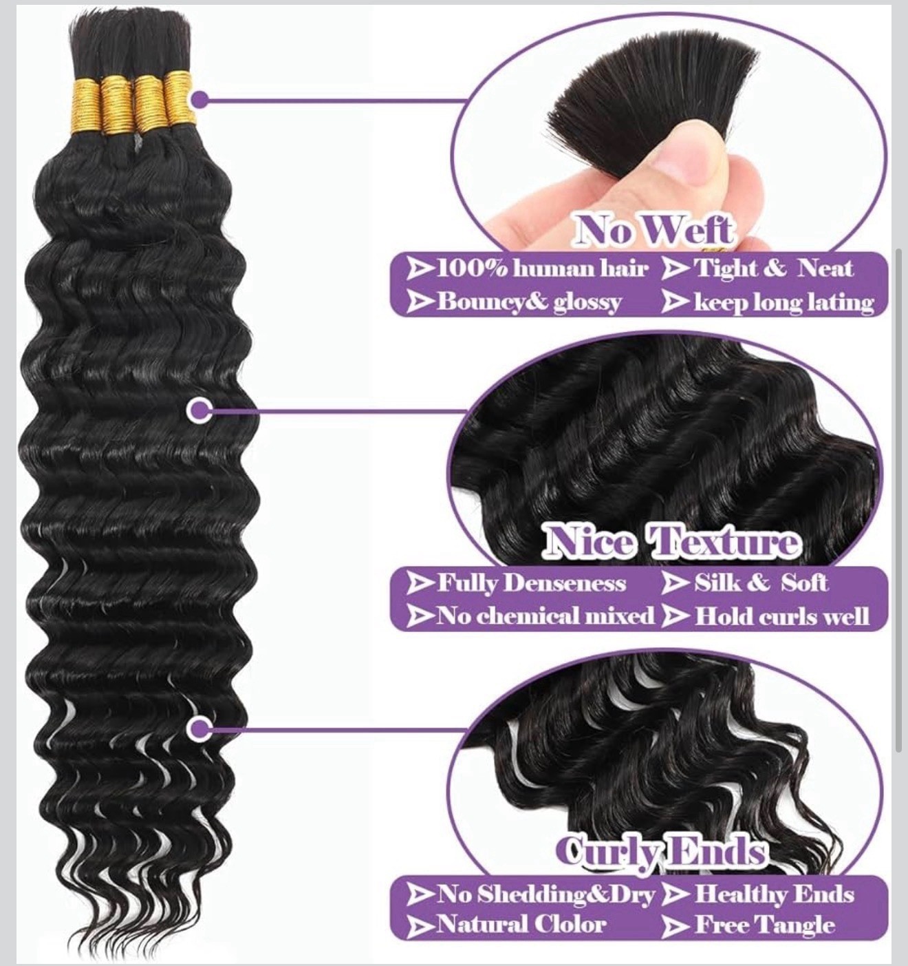 4 Pack 20 Inch Human Hair Braiding Kit Boho Braids