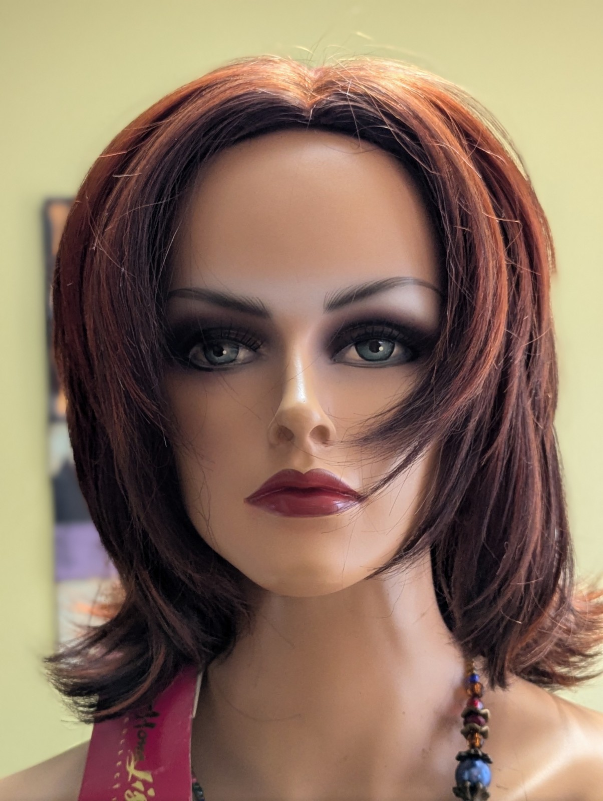 Mid Length Synthetic Layer Cut Wig Color Bright Auburn 33/130 Partial Skin Top