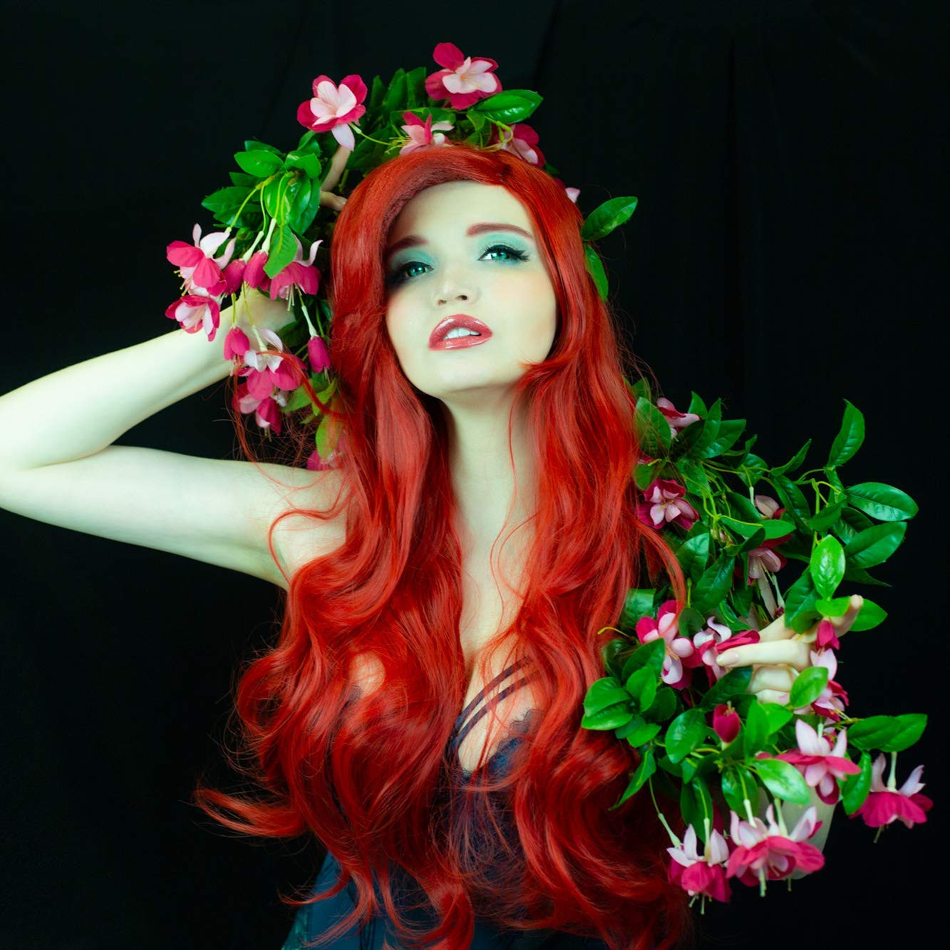 Red Mermaid Wigs for Woman with Starfish Hair Clips, Adult Curly Long Hair Daily