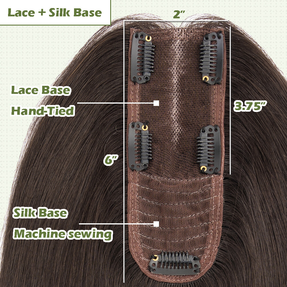 Women Topper Clip in Remy Human Hair Lace Base Hair Pieces Wide Hairline Part