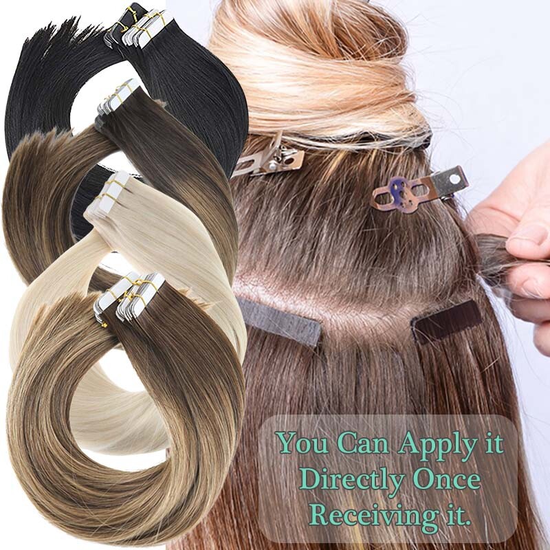 Tape In Stick 100% Remy 8A Human Hair Extensions Full Head Skin Weft Thick Long