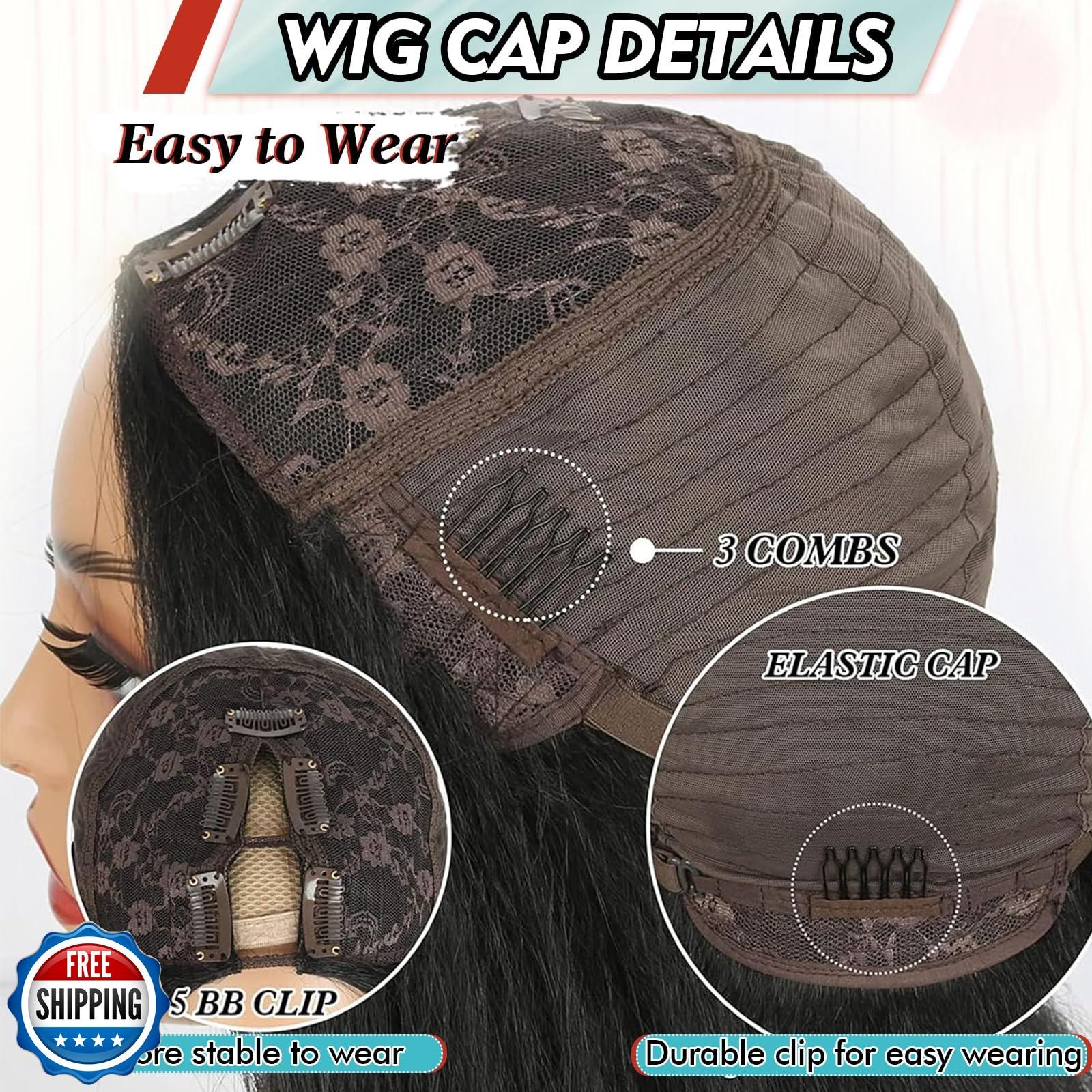 KRSI V Part Bob Wigs Short Black V U Part Wig No Sew in Glueless Clip in Hair