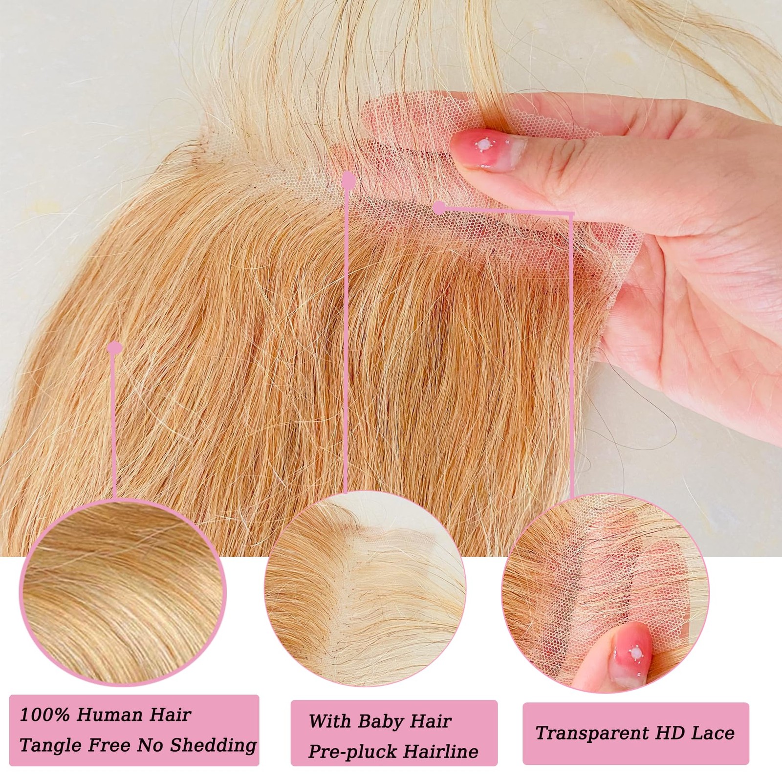 Kafeier 5X5 Honey Blonde Closure Human Hair 27 Body Wave Closure Bleached Konts