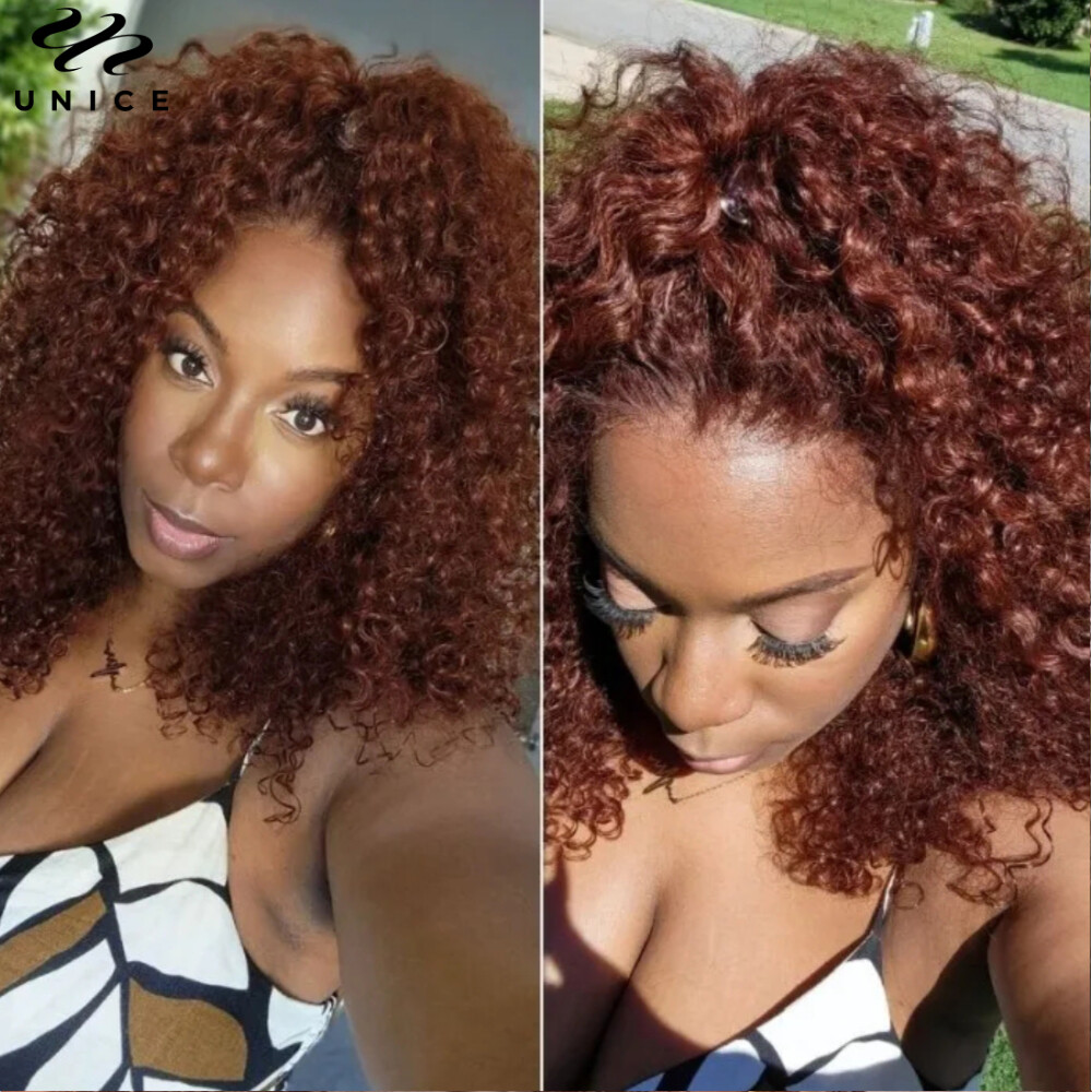 UNice Brazilian Reddish Brown Curly 3 Bundles Human Hair Weaves Cooper Red Wefts