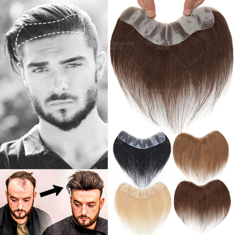 Men Frontal PU Toupee Hair 100% Virgin Human Hair Replacement System V-Shape UK