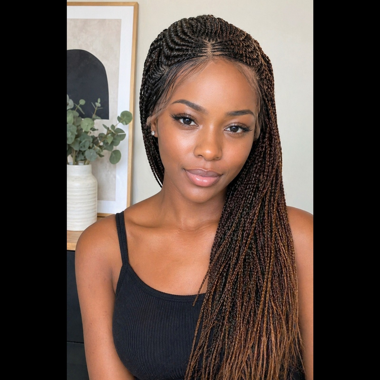 Braided Wig Full Lace Glueless Box Braids Cornrows 22″ 2/30 Ombre Handmade NWT