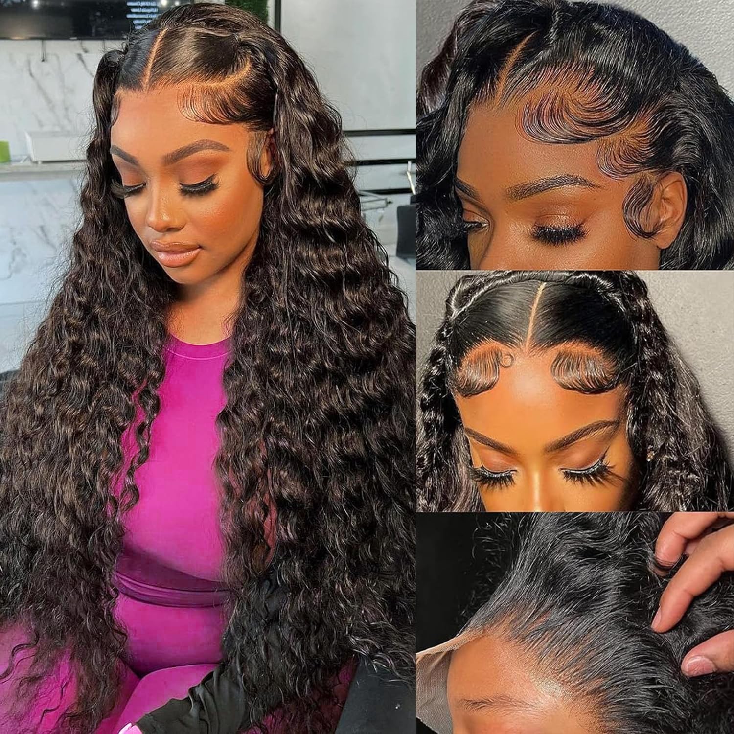 Glueless 13×6 Deep Wave Lace Front Wig – 180% Density Human Hair, 22 Inch