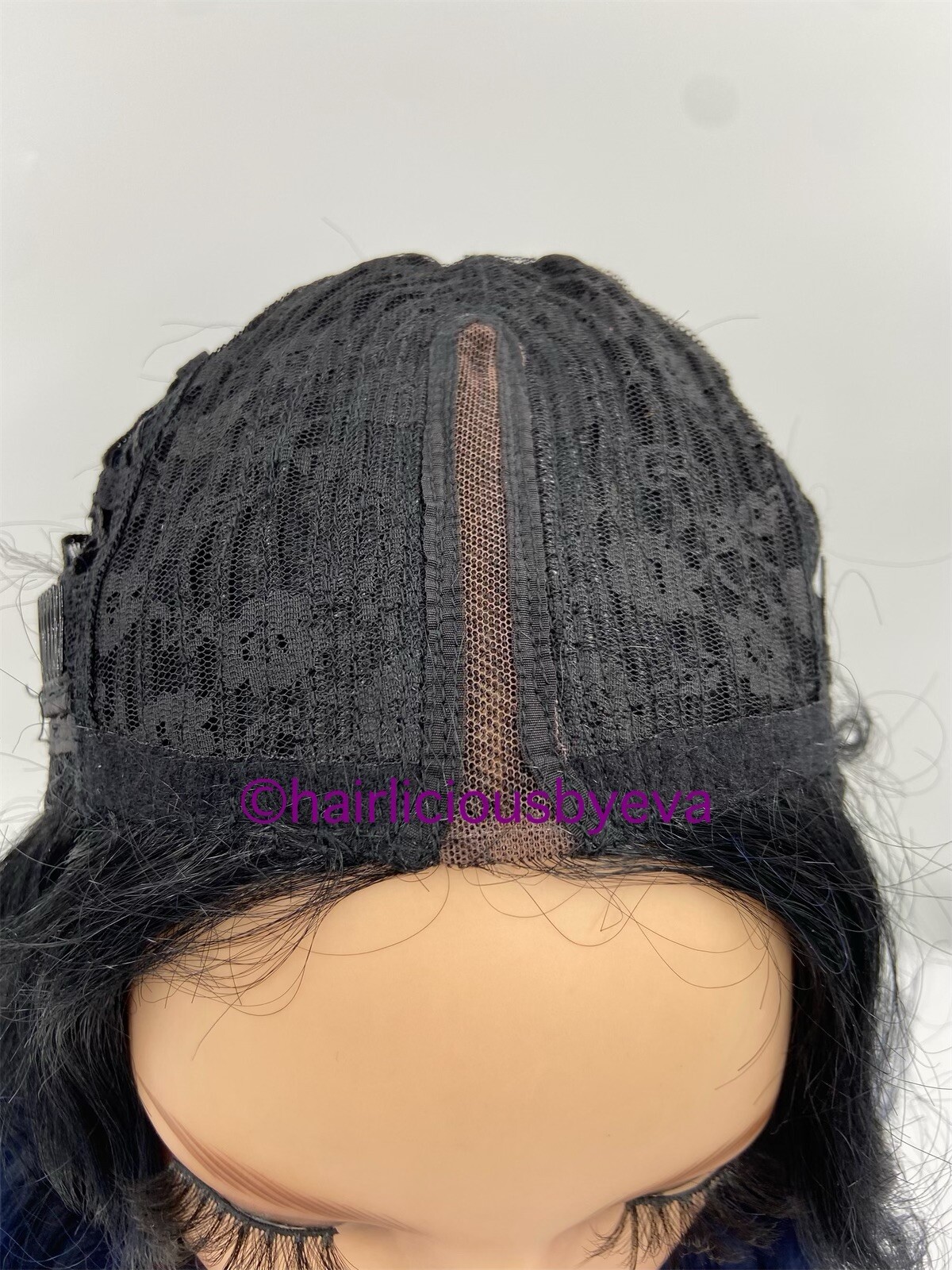 Blue Wig Ombré Black Roots Curly Wavy Hair 18 Inch Long Middle Part Heat Ok