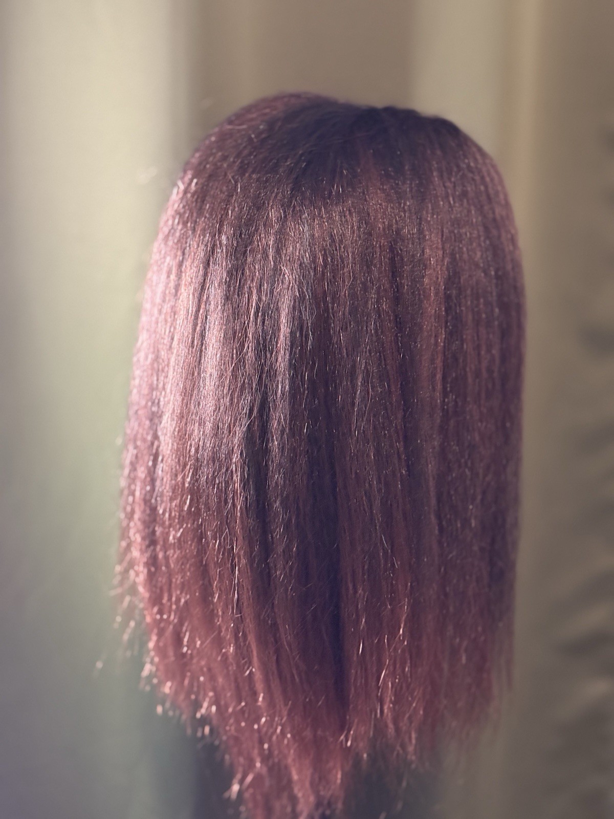 Soft Brown Wig with Red Undertone Slightly Wavy Medium Length Natural Look