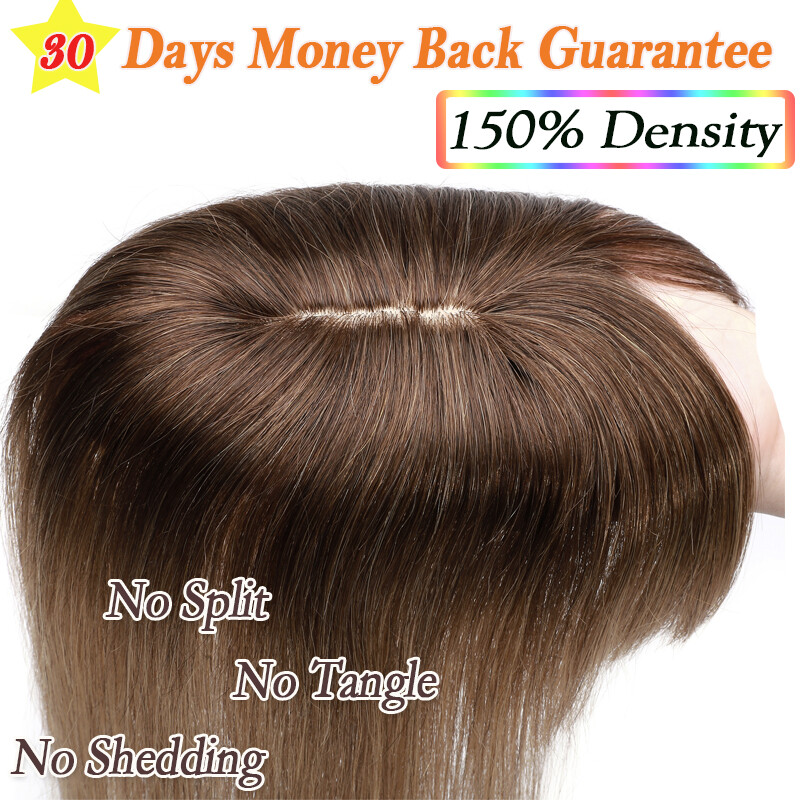 Women Topper Hairpiece with Bangs Clip In Top Remy Human Hair Toupee 7*13cm