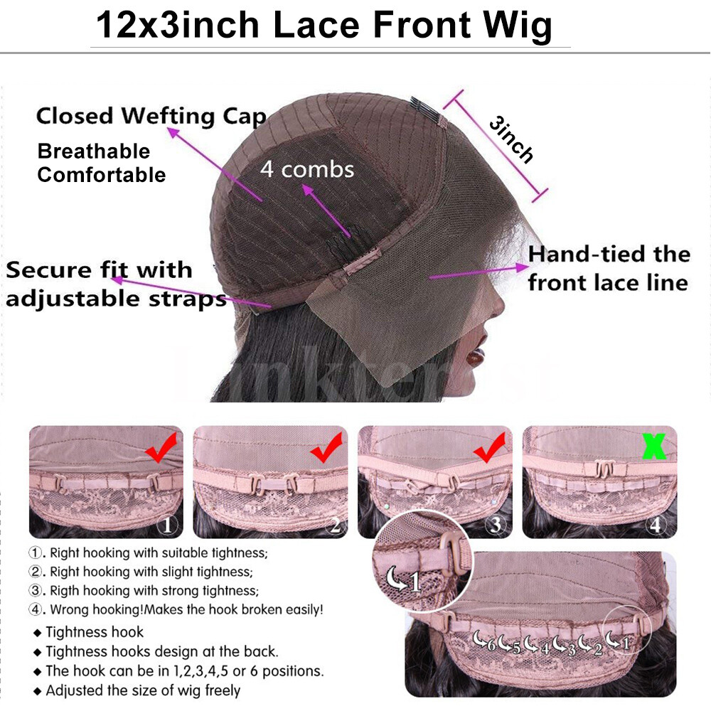 Short Bob Wavy Lace Front Wig Indian Virgin Human Hair Wigs Natural Hairline P9G