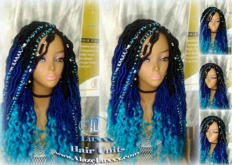 Long Mermaid distressed bohemian Ombre Blue Faux Locs Wig Gay Drag Festival