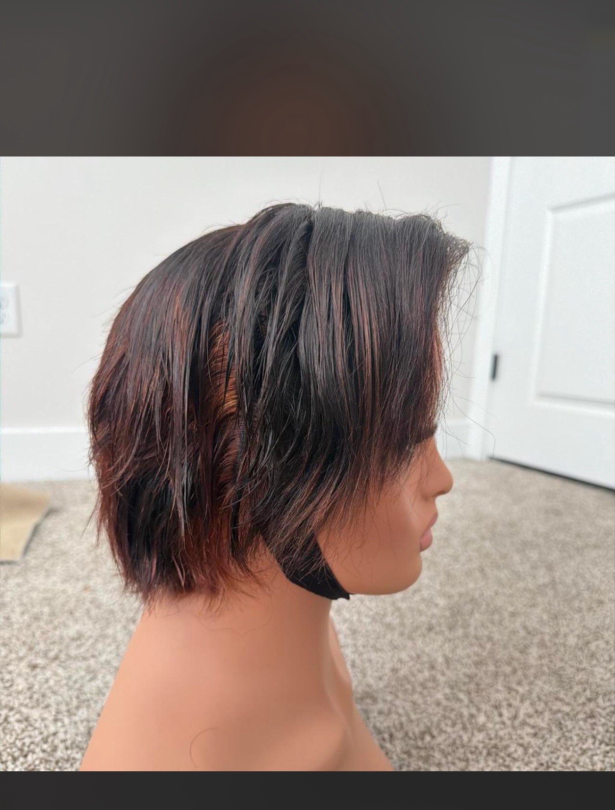 Glueless Lace Front Human Hair Short Straight Bob Wig, Dark Brown/Auburn