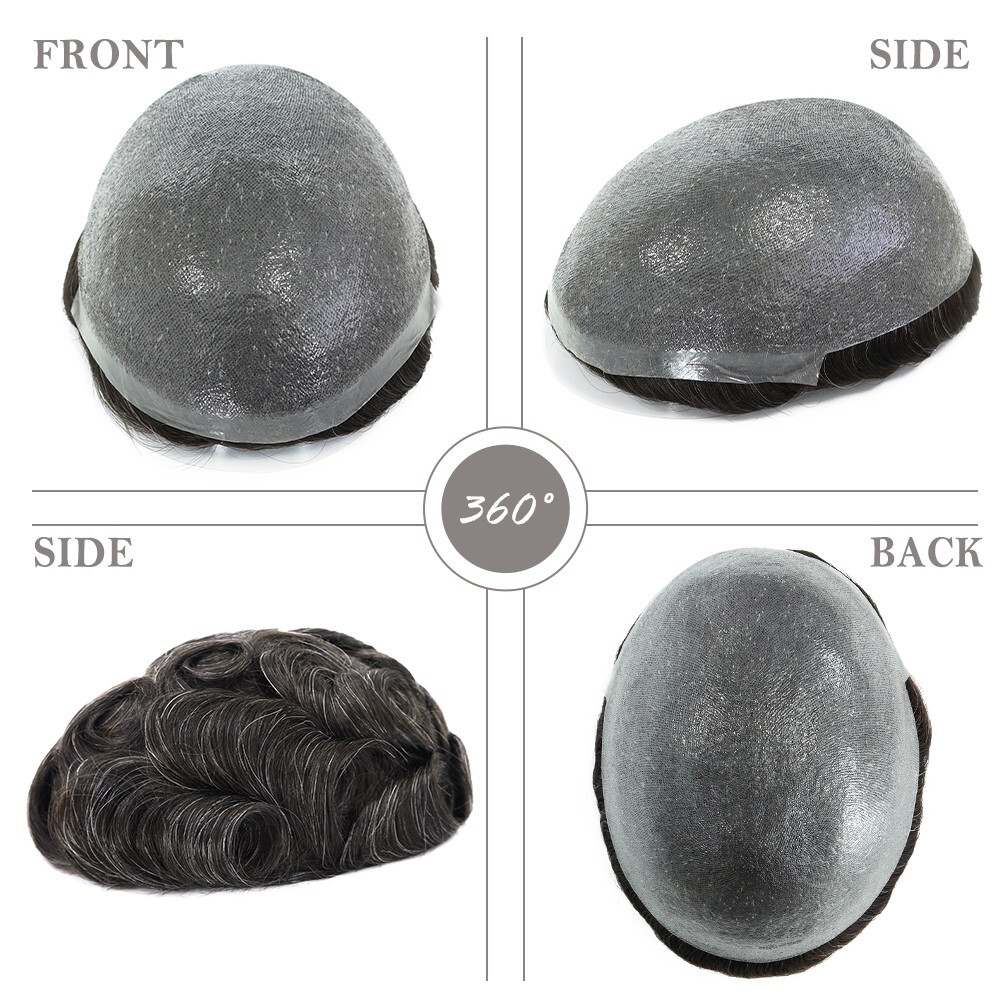 Mens Toupee Human Hair Replacement System Thin Skin BIO Hairpieces 8X10 #210