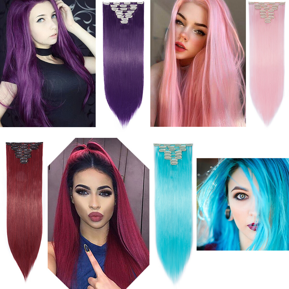 8 Pieces Hair Full Head Natural Clip in Hair Extensions Straight Curly For Woman