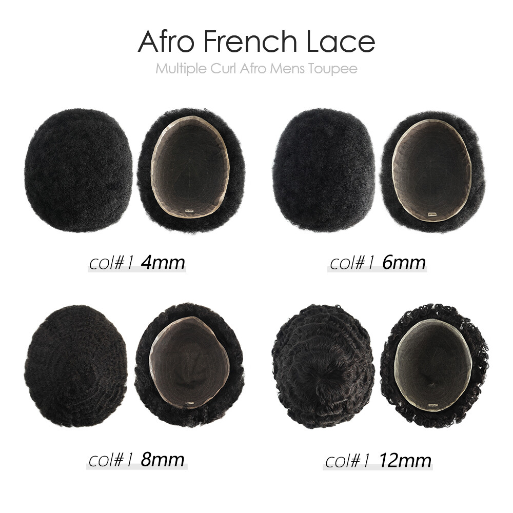 Mens Hair Replacement System French Lace Toupee AFRO Curl Human Hairpieces AFFL
