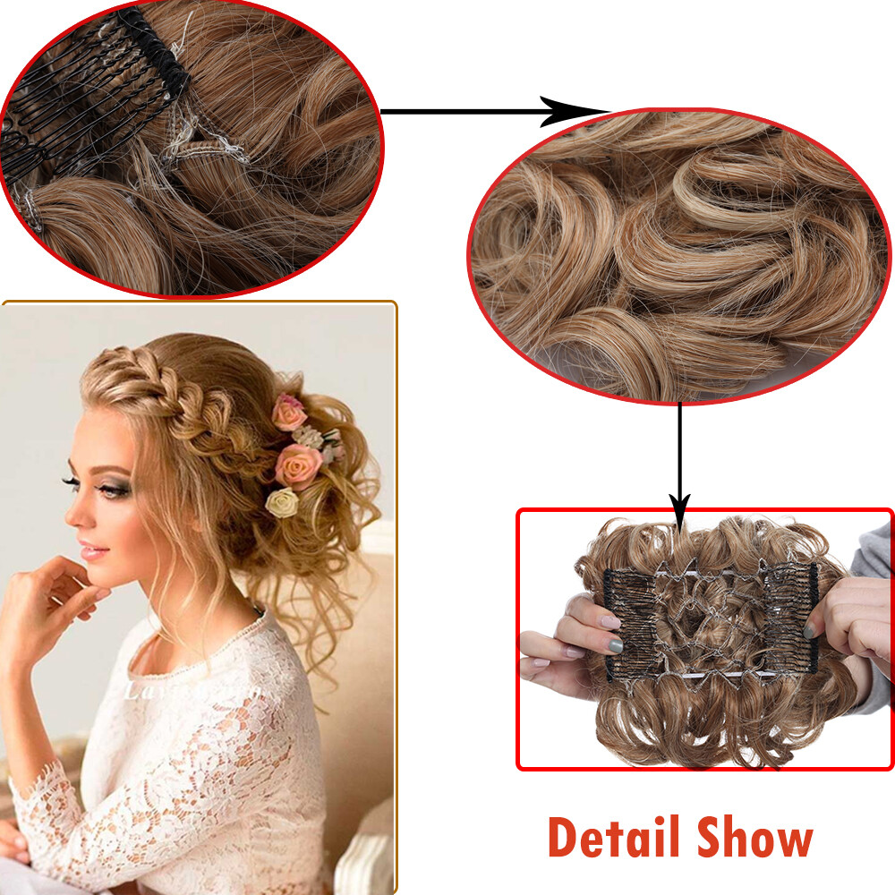 Bun Scrunchie Hair Extensions Updo Hairpiece For Woman Comb Clip in Chignon Wave