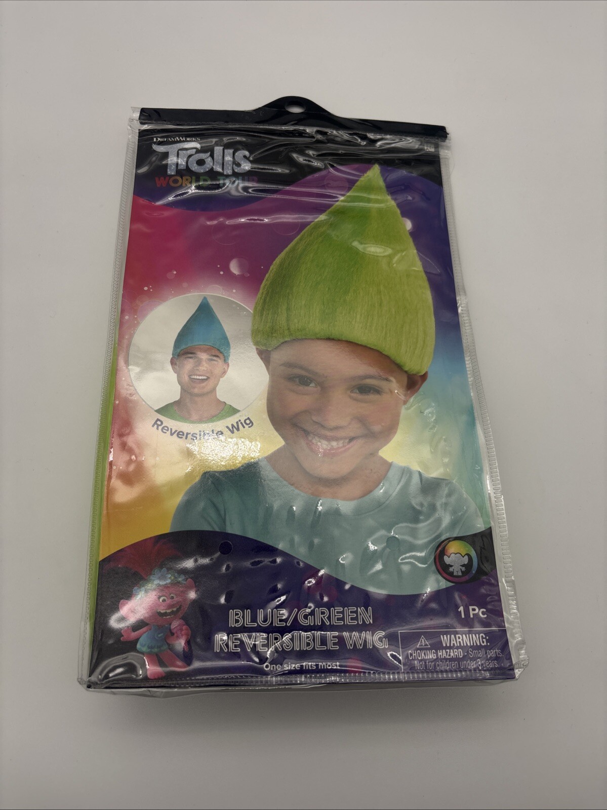 Trolls World Tour Blue/Green Reversible Wig One Size Fits Most