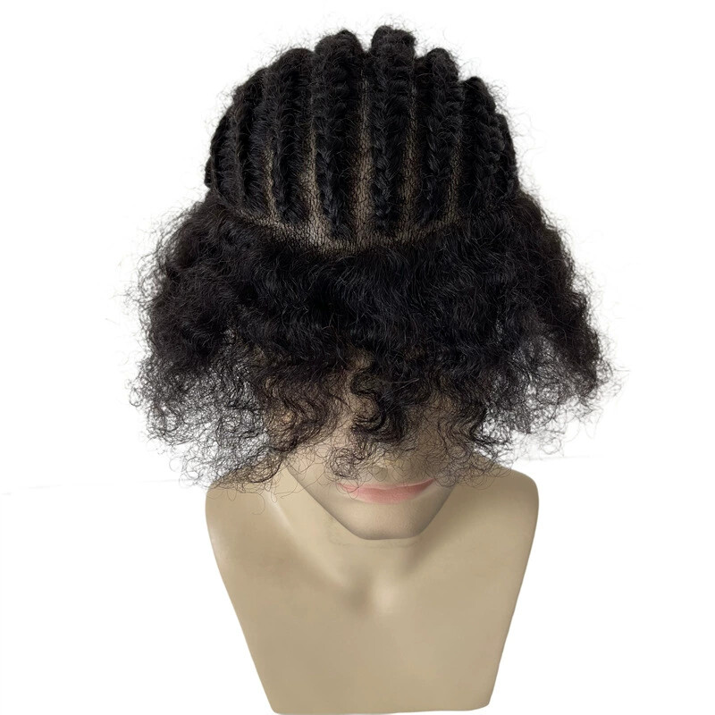 Jet Black Human HairCornrow Braids Unit 8×10 Full PU Toupee for Black Men