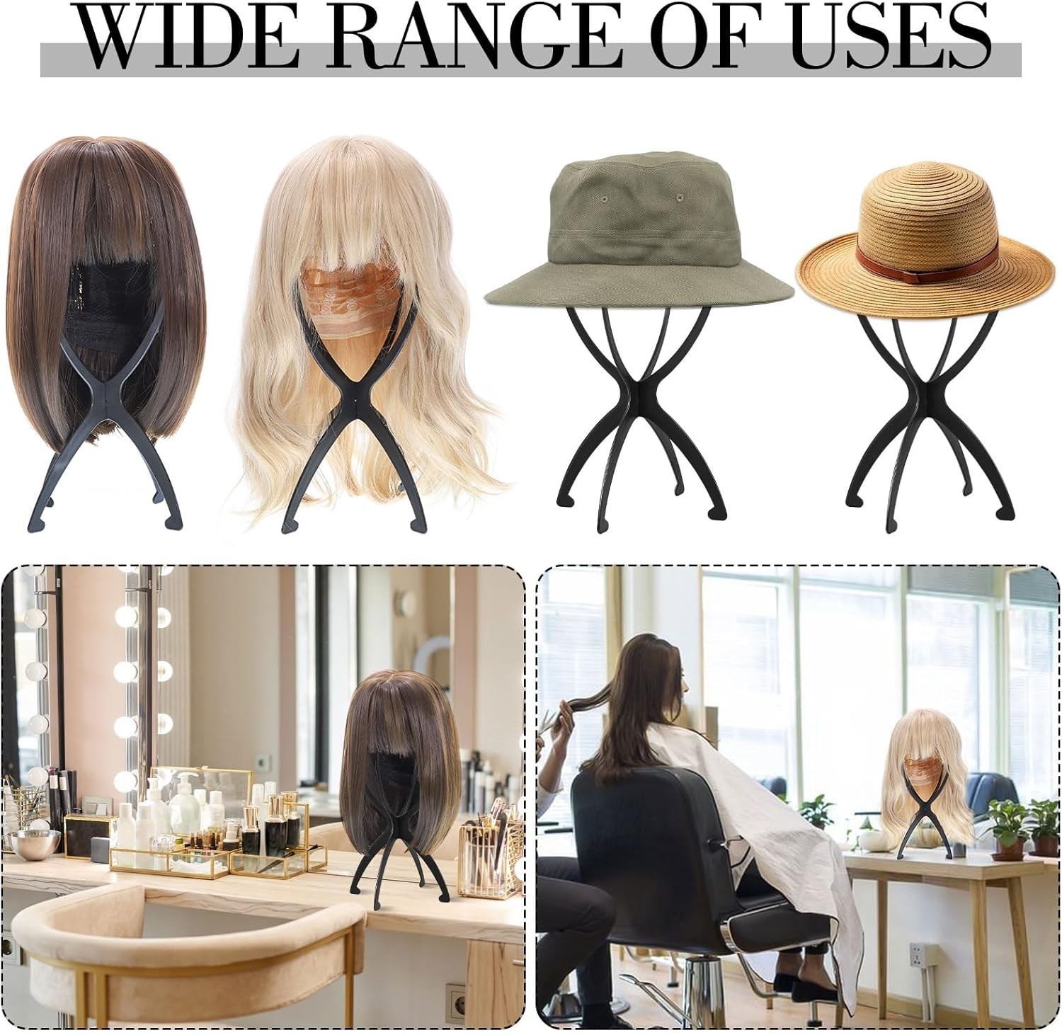 Durable 13.8″ Black Wig Holder – Compact Design for Wigs & Hats, Easy Assembly