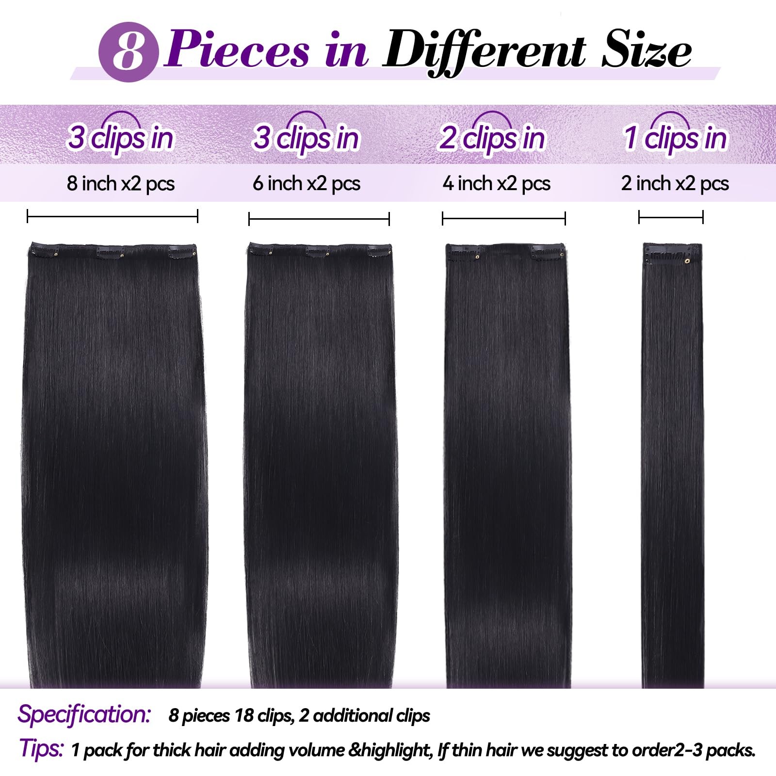 Setible Clip In Hair Extensions Real Human Hair 24 Inch 120G/4.2Oz Straight