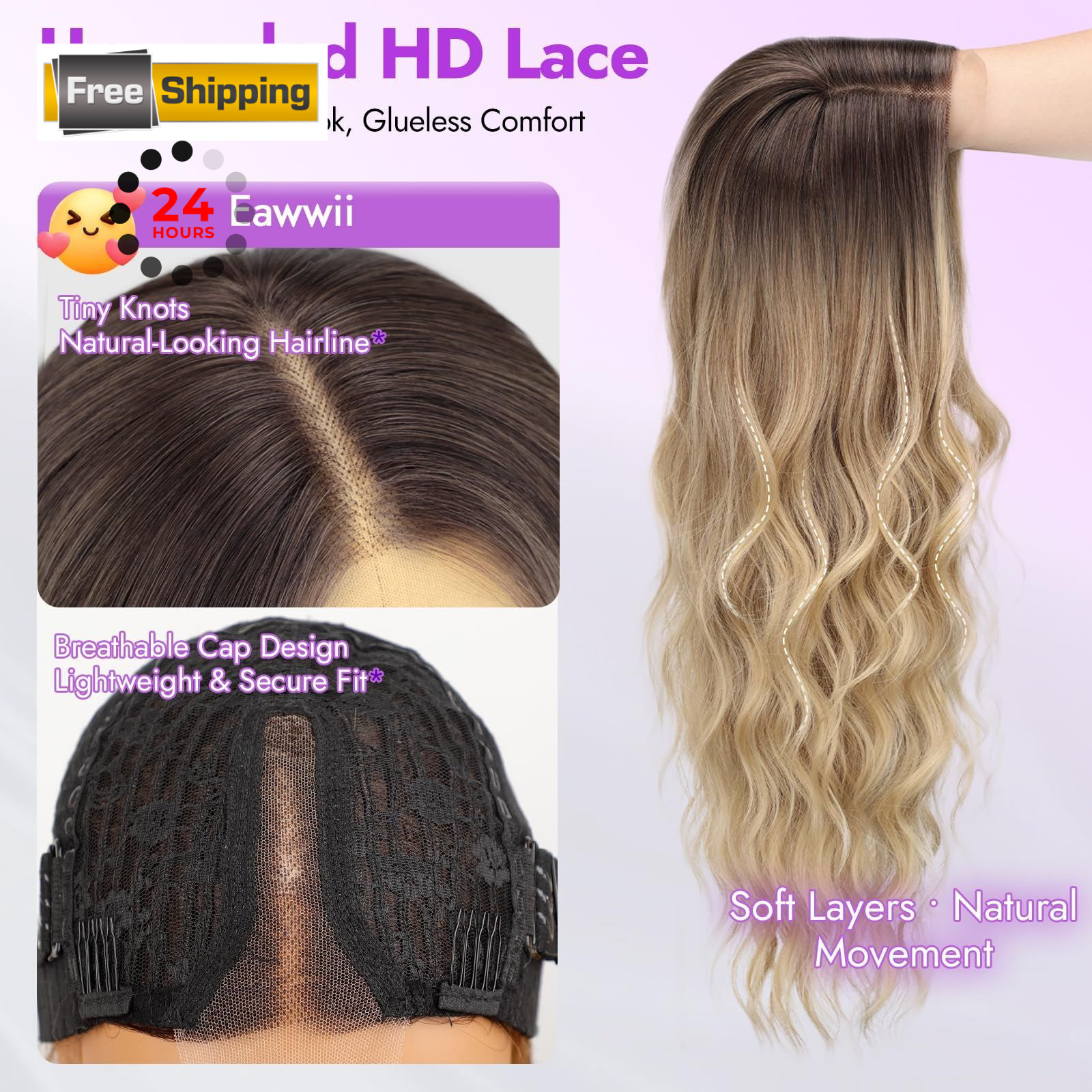 Eawwii Ombre Blonde Wig for Women Long Wavy 4×1 Lace 26 Inch,