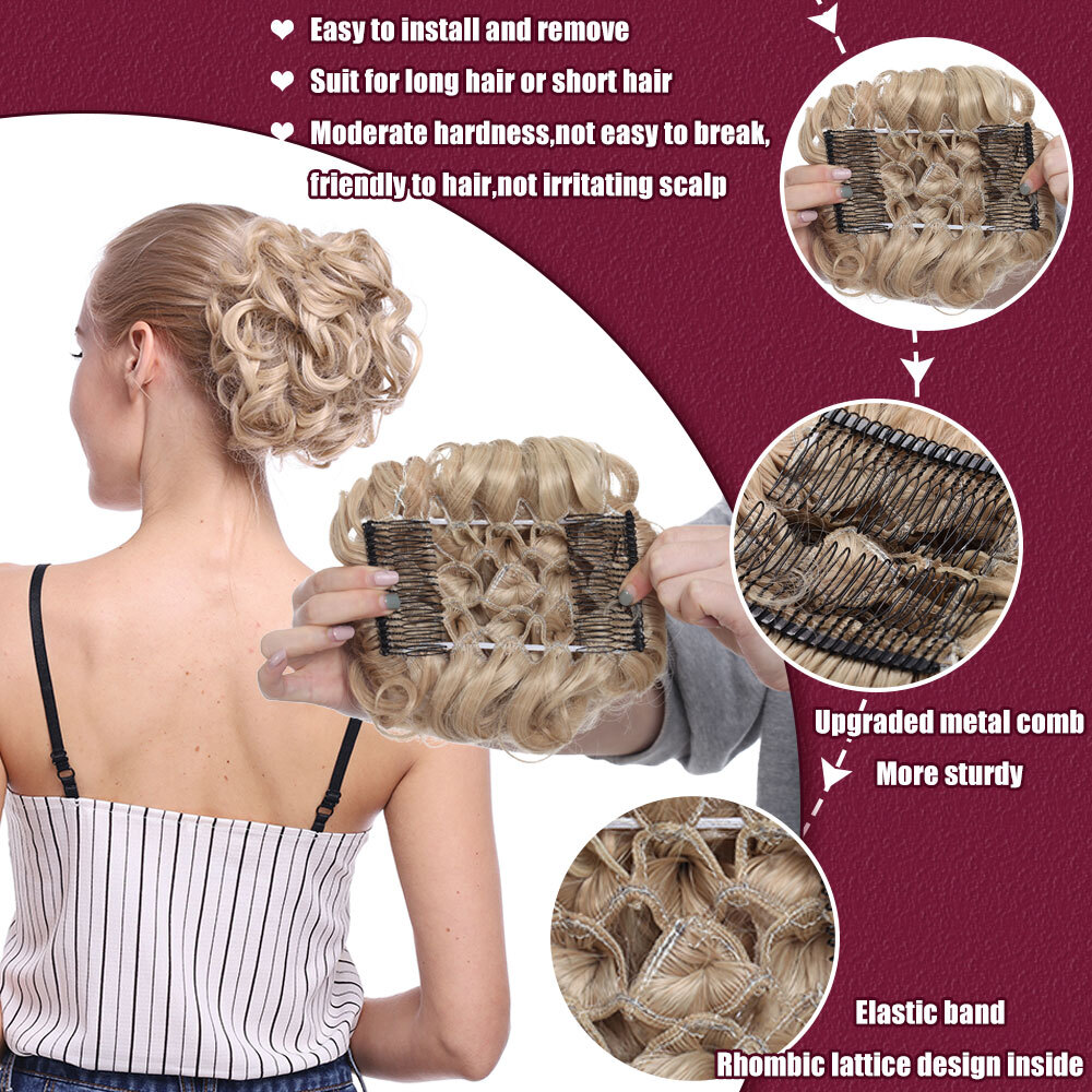 100% Thick Messy Bun Clip In Hair Extensions Curly Scrunchie Updo Chignon Combs