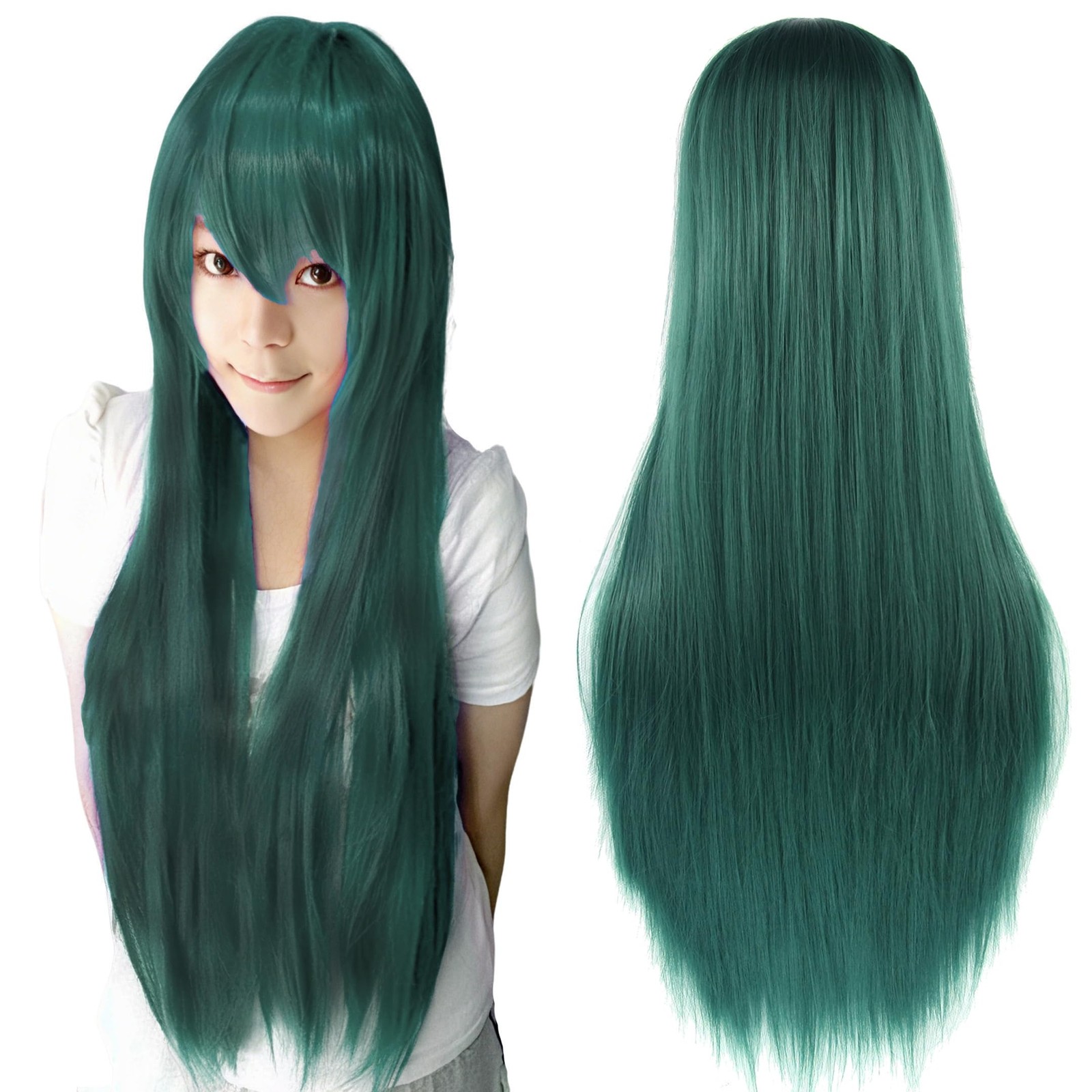 80cm Long Straight Natural Hair Cosplay Wigs with Bangs Colorful Halloween Co…