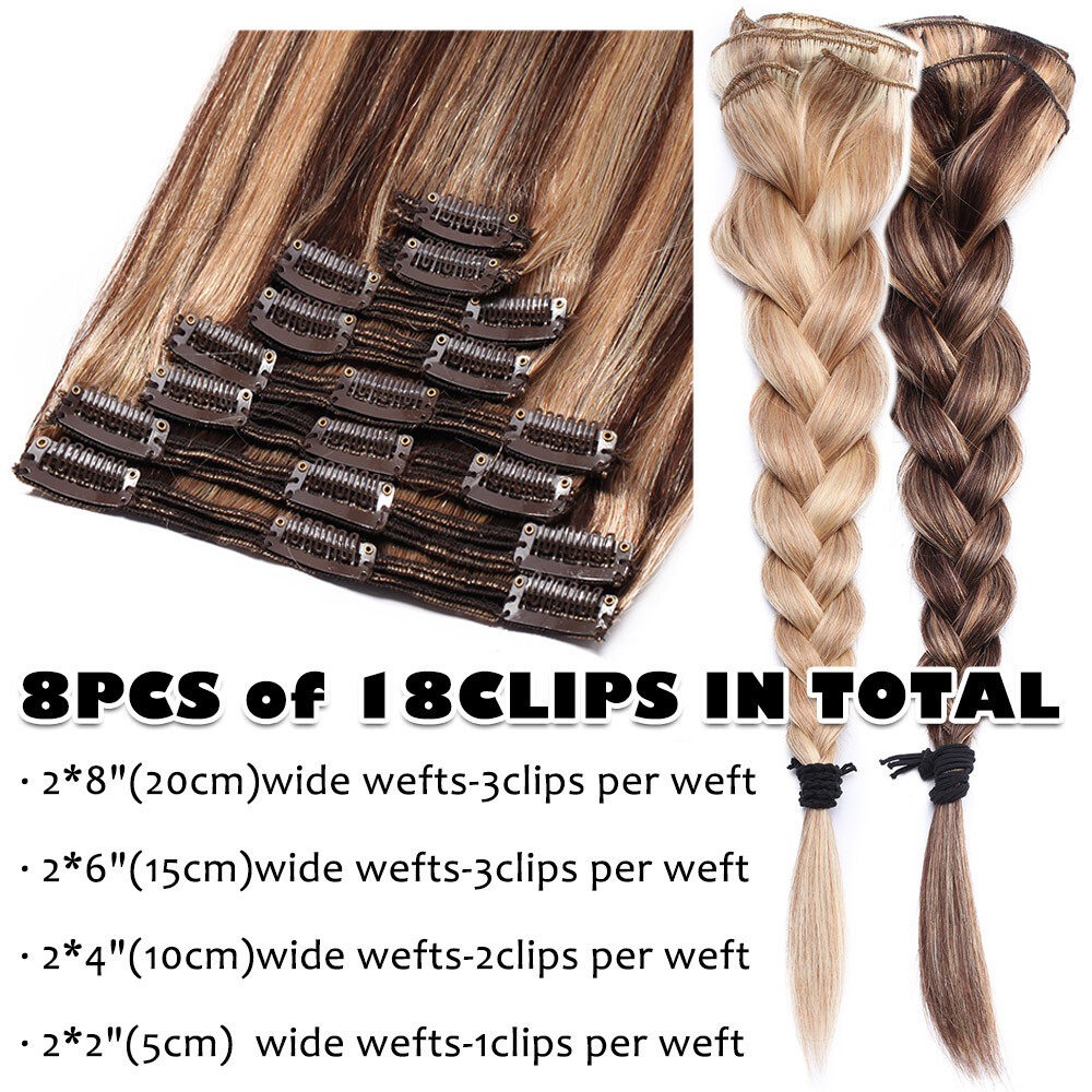 Double Weft Thick Clip In Extensions 100% Human 9A Remy Hair Full Head Highlight