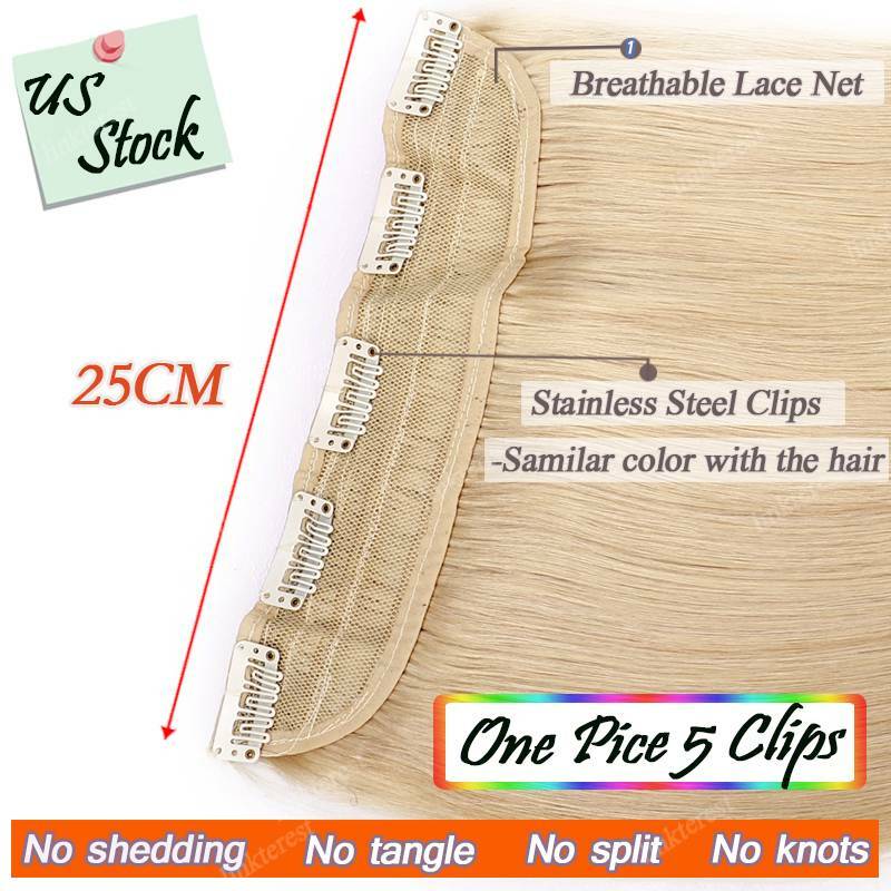 Highlight One Piece Weft With Clips Real Remy Human Hair Extensions Half Head US