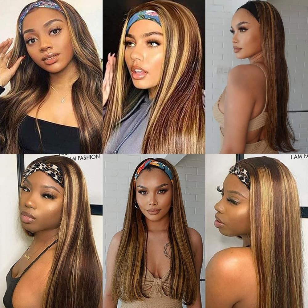 Tnice Ombre Headband Wig Human Hair Straight 22 Inch 4/27 Highlight Headband