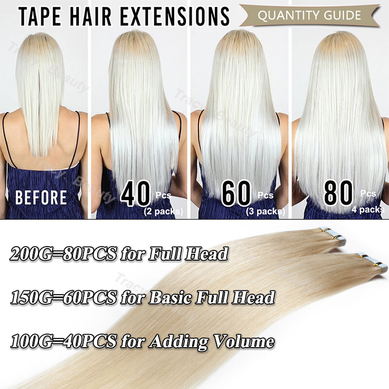 12-24inch Invisible Tape In Remy Human Hair Extensions Ombre Highlight Thick US