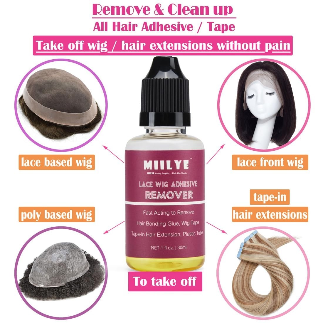 Gentle Adhesive Remover – 2 Bottles for Lace Front Wigs & Hair Extensions