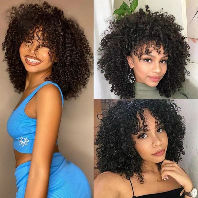 Fluffy Afro Kinky Curly Wig for Women African American Synthetic Heat Resistant