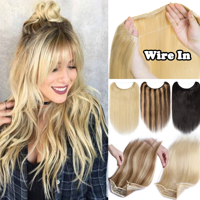 Secret Hidden Weft Wire In 100% Remy Human Hair Extensions One Piece Thick US