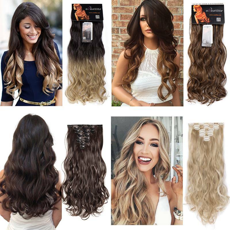 8 Pieces 18 CLips In Hair Extensions Thick As Human Full Head Curly Straight US