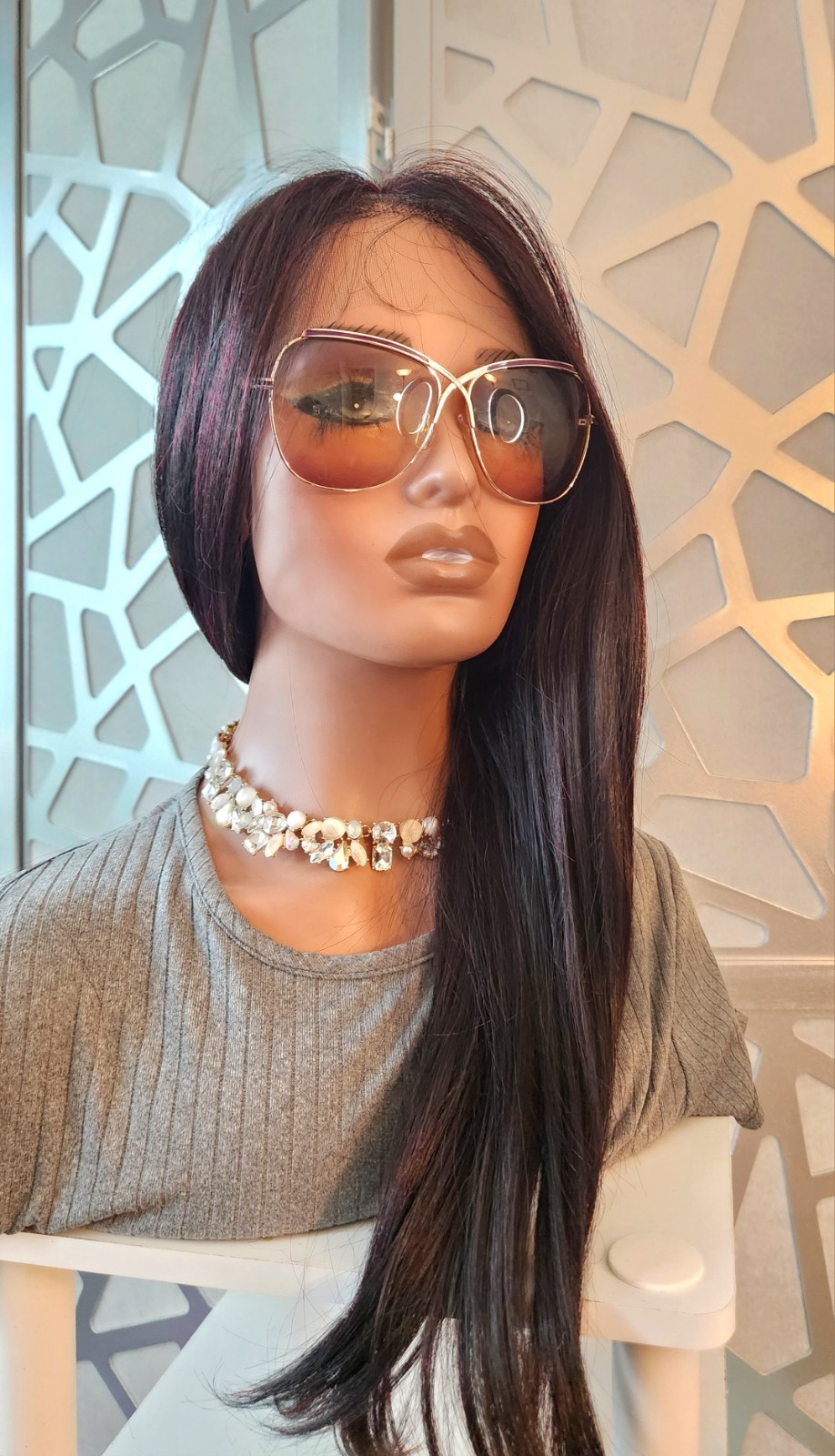 BurgundyvStraight Wig Black Highlights Human Hair Blend 13×4 Lace Front Wig Glue