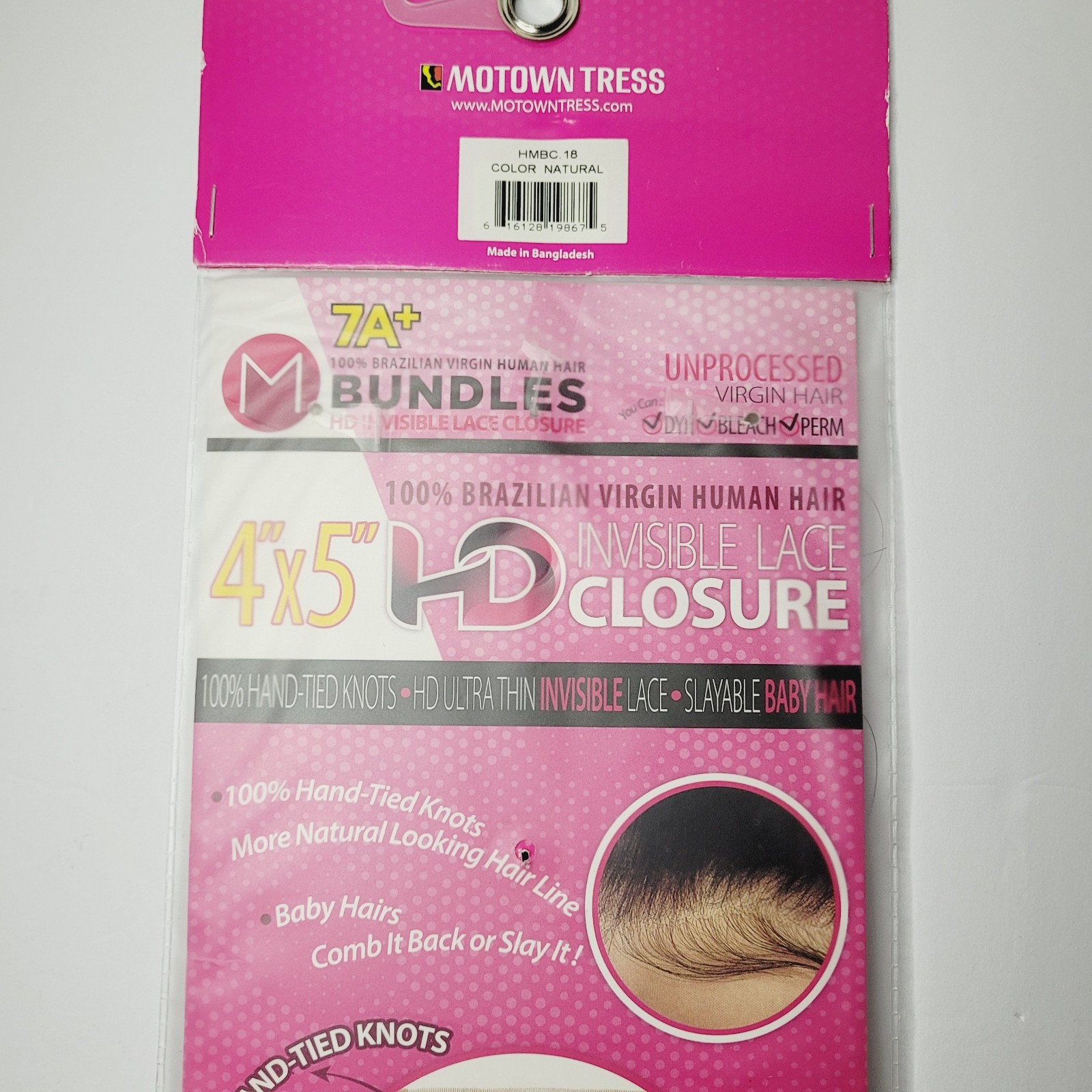 Motown Tress 4″x5″ HD Invisible Lace Closure Baby Closure Hand Tie Natural 7A+