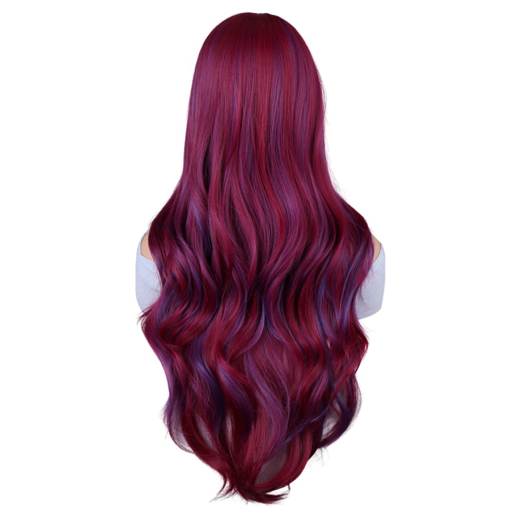 28inch Woman Girls Daily Use Hair Styling Wine-Red Wavy Hair Cosplay Wigs
