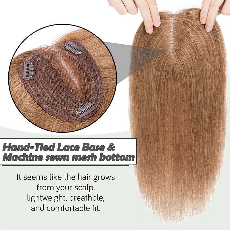 100% Real Human Hair Clip in Hairpiece Topper Top Toupee for Women Thinning Hair