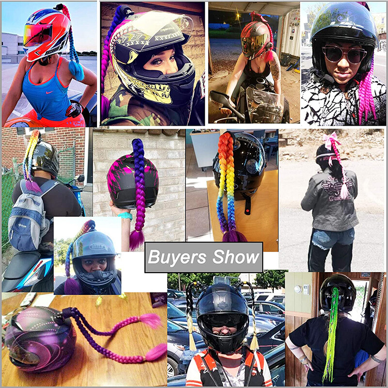 US 20 Inch Rainbow Motorcycle Motorbike Helmet Braids Ponytail With Suction Cup