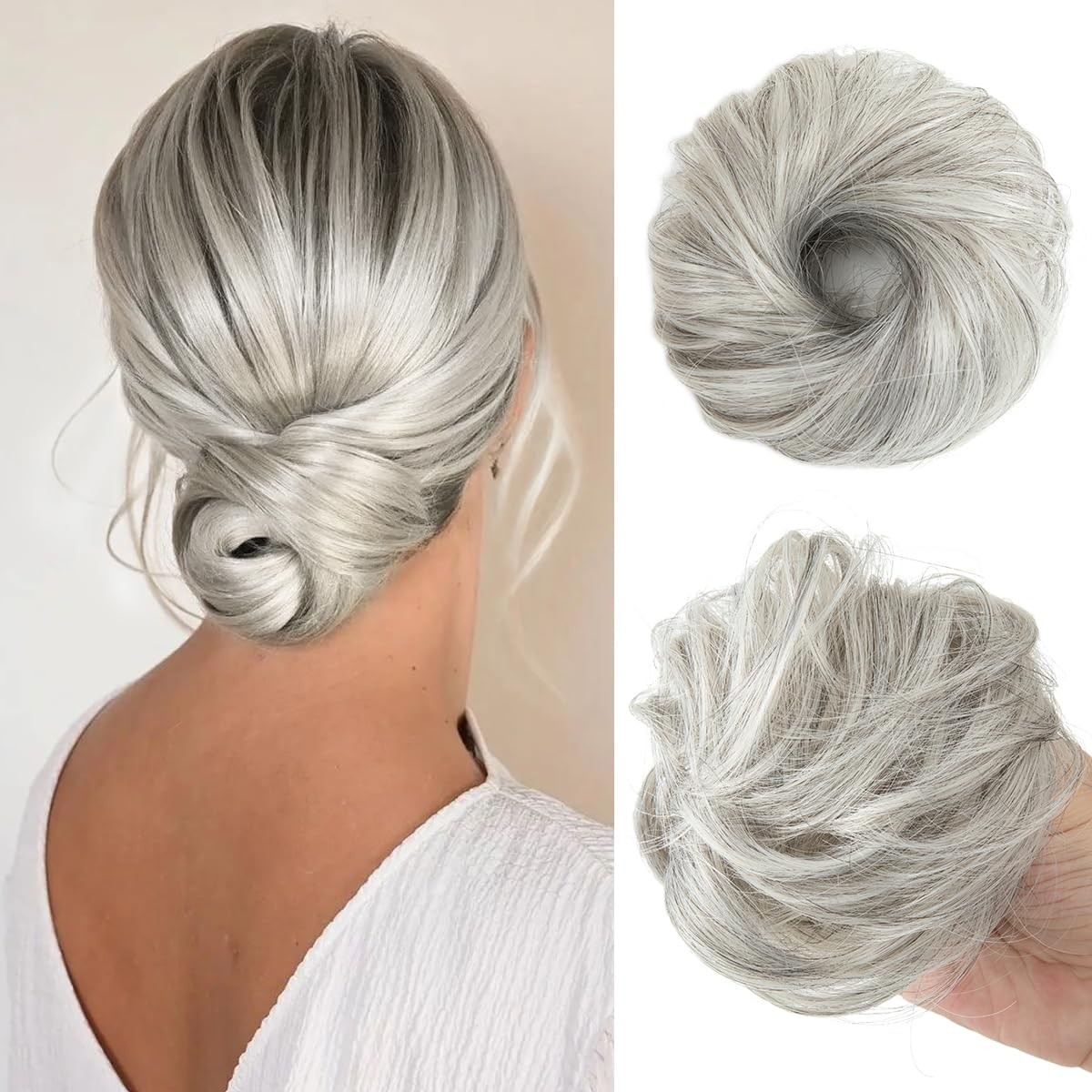 2PCs Small Cute Messy Bun Hair Piece for Thin Hair Mini Synthetic Curly Bun S…