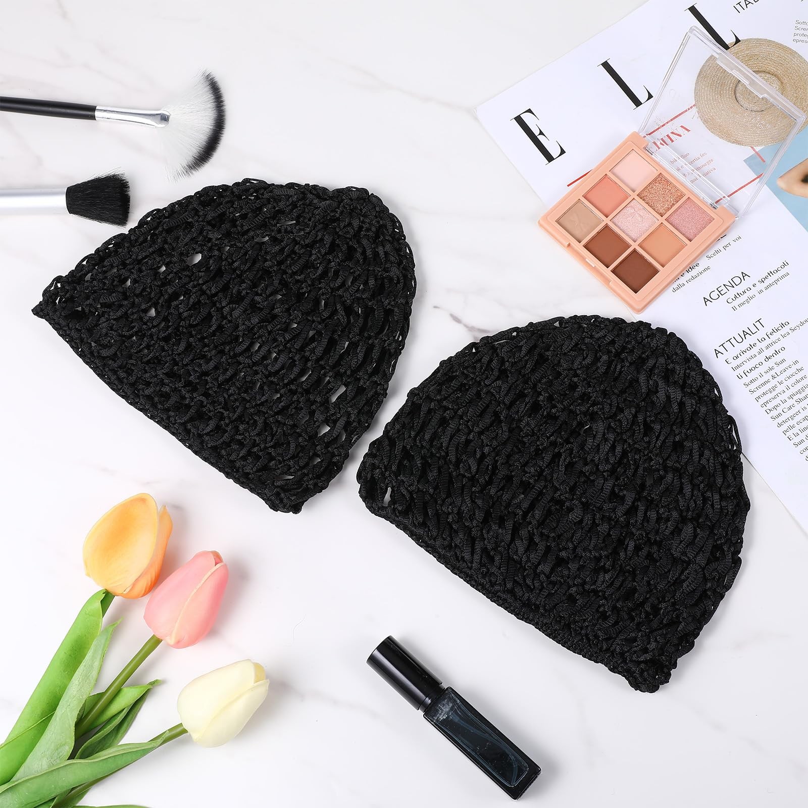 4 Pack Crochet Hair Nets, Knit Snood Bonnets, Hairnet Hair Cover, Crocheted S…