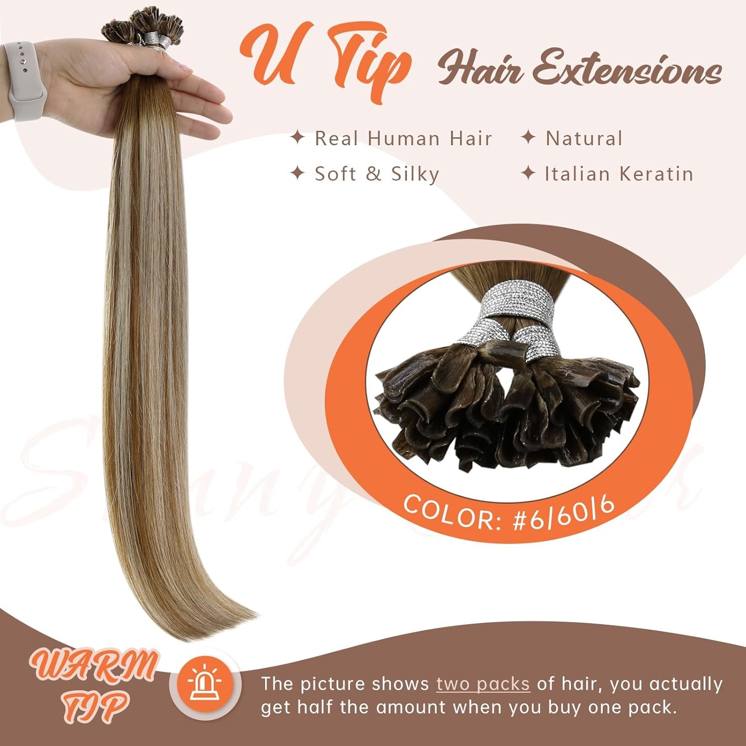 Sunny Hair U-TIP 16in Brown/Platinum Blonde Hair Extensions – UT_6-60-6_16_50G3