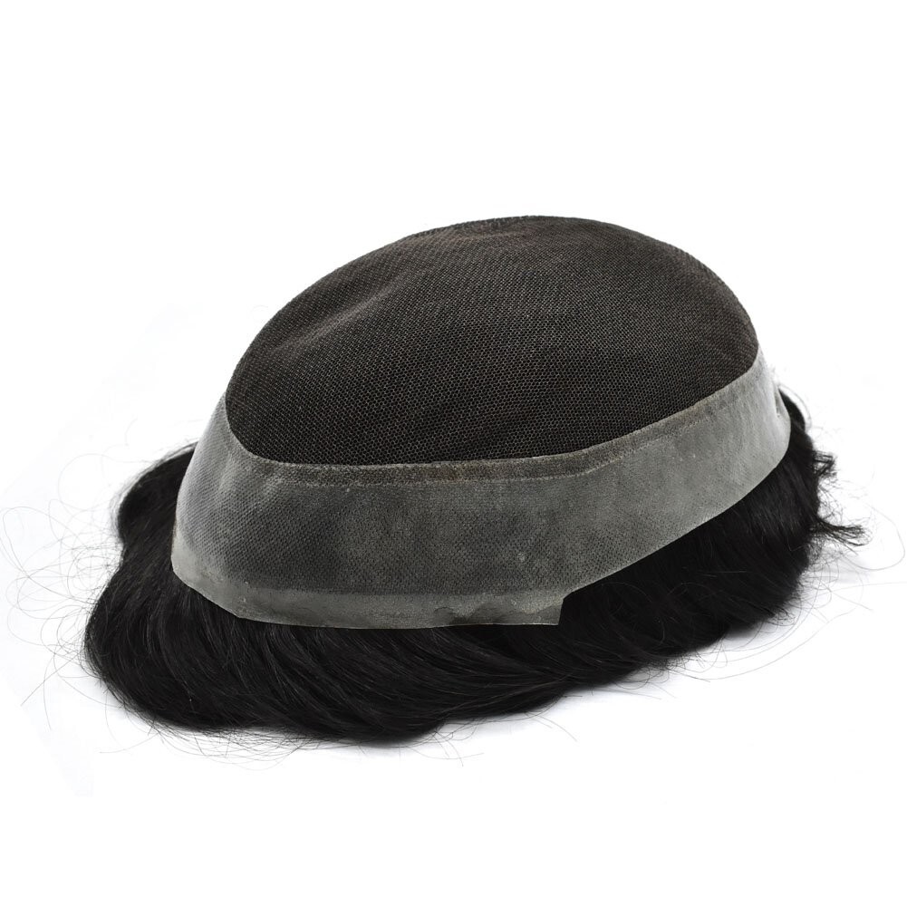 French Lace Front Mens Toupee Poly Skin Hairpieces Human Hair Replacement System