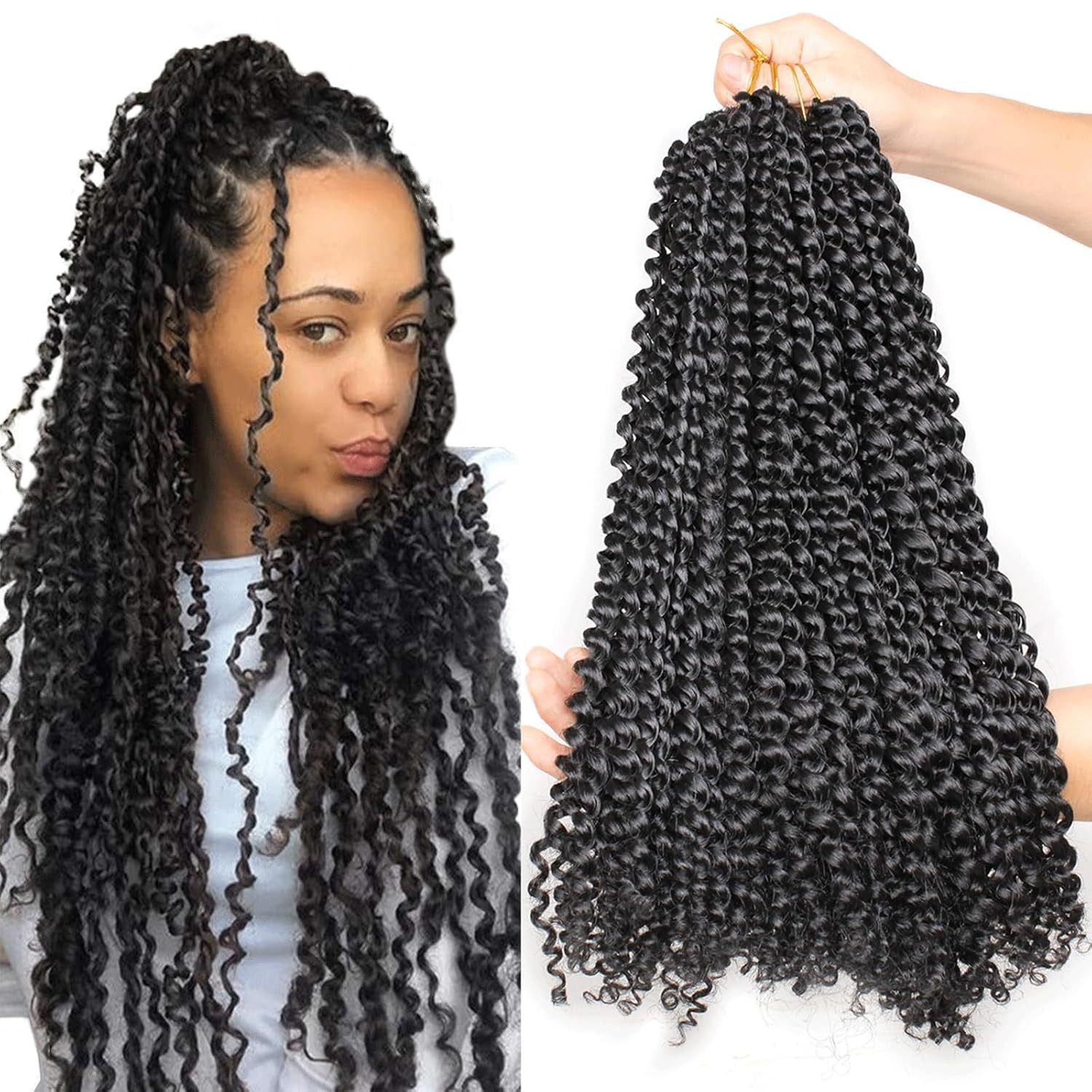 18 Inch Passion Twist Crochet Hair 126 Strands Natural Black Water Wave Crochet