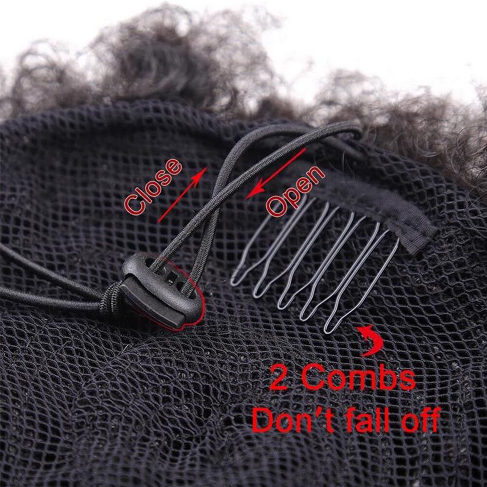 Afro Kinky Curly Ponytail Drawstring Puff Bun Clip on Chignon Bun Hair Extension