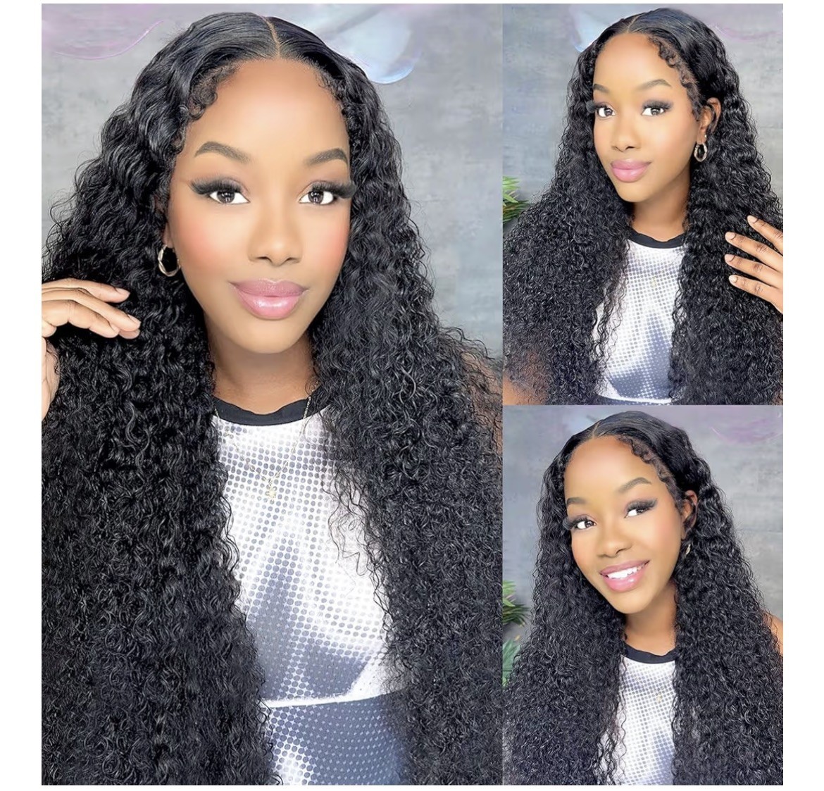 Curly Human Hair Weft Extensions Bundles, Black, 4-Pack, 20 22 24 26 inch.